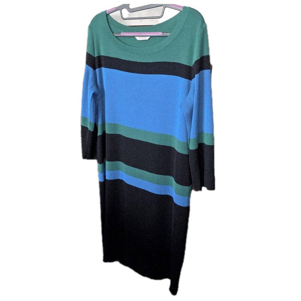 EXCLUSIVELY MISOOK Sz XL Vintage Signature Knit Black Green Blue L/S Midi Dress - Picture 4 of 7